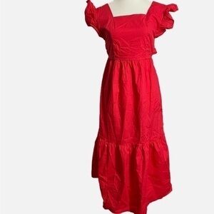 Sunday Up Red Cotton Pinafore Midi Dress